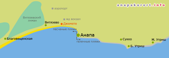 Джемете на карте-схеме курорта Анапа